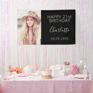 Birthday party black white photo banner