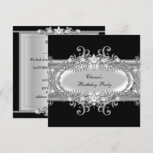 Birthday Party Black White Silver Jewel Image Invitation