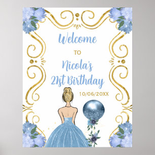 Birthday Party Blonde Princess Blue Welcome Poster