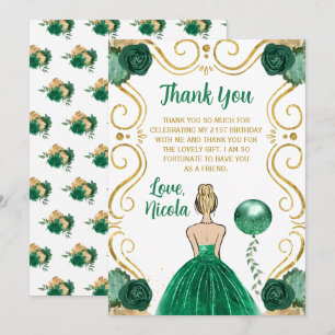 Birthday Party Blonde Princess Green Thank You Card