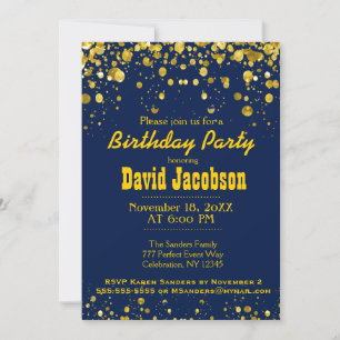 Birthday Party   Blue and Gold Invitation