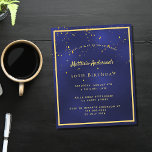 Birthday party blue gold men budget invitation flyer<br><div class="desc">Please note that this invitation is on flyer paper and very thin. Envelopes are not included. For thicker invitations (same design) please visit our store. A trendy, modern 50th (or any age) birthday party invitation card for men, guys, male. A dark blue, navy blue background. The blue colour is uneven....</div>