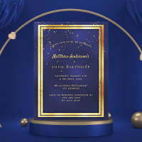 Birthday party blue gold shiny invitation