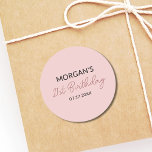 Birthday Party Blush Pink Cute Name Classic Round Sticker<br><div class="desc">Celebrate in style with our Birthday Party Blush Pink Cute Name Classic Round Sticker. Perfect for adding a personalized touch to your party favours, gift bags, or invitations, these stickers feature a soft blush pink background with a charming font showcasing the birthday name. The adorable design adds a sweet and...</div>