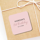 Birthday Party Blush Pink Cute Name Square Sticker<br><div class="desc">Celebrate in style with our Birthday Party Blush Pink Cute Name Classic Round Sticker. Perfect for adding a personalized touch to your party favours, gift bags, or invitations, these stickers feature a soft blush pink background with a charming font showcasing the birthday name. The adorable design adds a sweet and...</div>