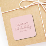 Birthday Party Blush Pink Cute Name Square Sticker<br><div class="desc">Celebrate in style with our Birthday Party Blush Pink Cute Name Classic Round Sticker. Perfect for adding a personalized touch to your party favours, gift bags, or invitations, these stickers feature a soft blush pink background with a charming font showcasing the birthday name. The adorable design adds a sweet and...</div>