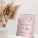 Birthday party blush pink glitter drips welcome pedestal sign<br><div class="desc">A sign for a girly and glamourous 50th (or any age) birthday party.  A blush pink background with faux glitter drips,  paint dripping look. Personalize and add a  text,  name and age 50. The name is written with a modern hand lettered style script.</div>