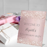 Birthday party blush pink glitter dust welcome pedestal sign<br><div class="desc">A sign for a girly and glamourous 50th (or any age) birthday party.  A dusty rose gradient background with faux glitter dust. Personalize and add a  text,  name and age 50. The name is written with a modern hand lettered style script.</div>