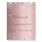 Birthday party blush pink silver glitter welcome