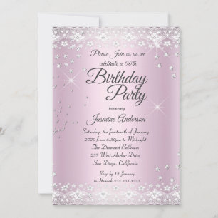 Birthday Party Blush Pink Silver Sparkle lace Invitation