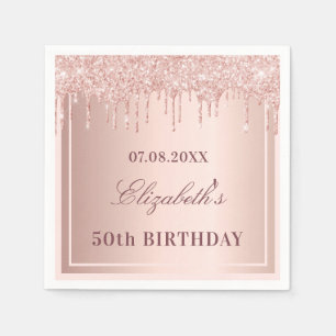Birthday party blush rose gold glitter drips napkin