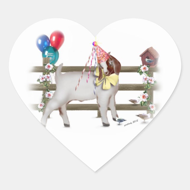 Birthday Party Boer Goat Kid Heart Sticker (Front)