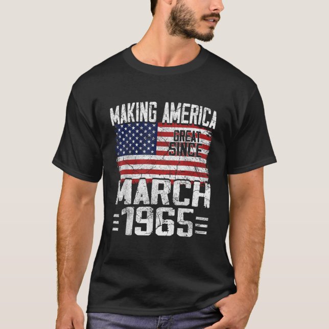 Birthday Party Born In March 1965 American USA Fla T-Shirt (Front)