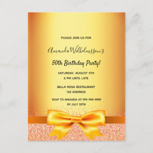 Birthday party bow rose gold glam invitation postcard
