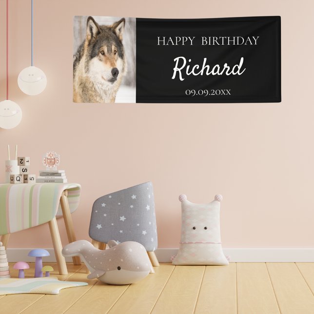 Birthday party boy wolf photo cute animal banner (Creator Uploaded)