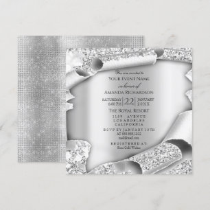 Birthday Party Bridal Shower 3D Grey Silver Invitation