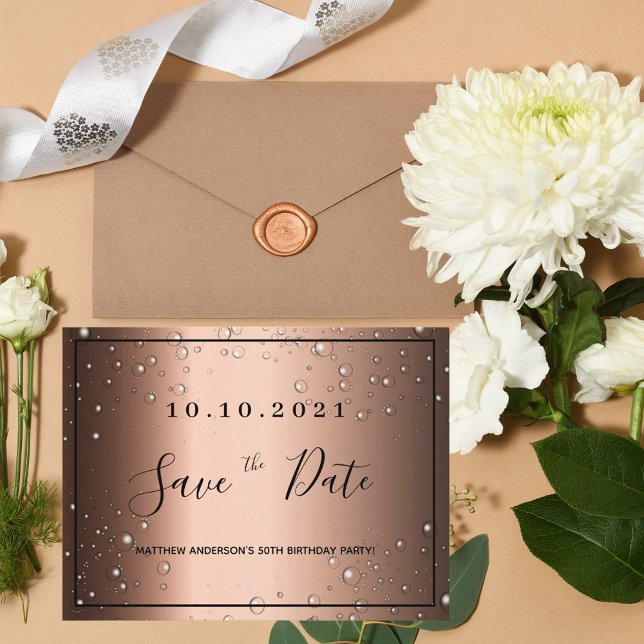 Birthday party bronze black save the date postcard (Creator Uploaded)