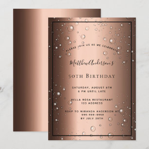 Birthday Party bronze brown black bubbles Invitation