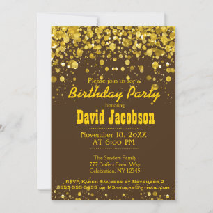 Birthday Party   Brown and Gold Invitation