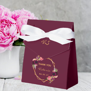 Birthday party burgundy gold geometric floral favor box