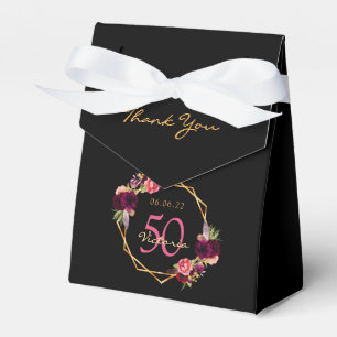 Birthday party burgundy gold geometric florals favor box