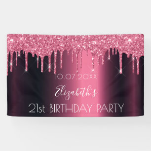 Birthday party burgundy pink glitter drips banner