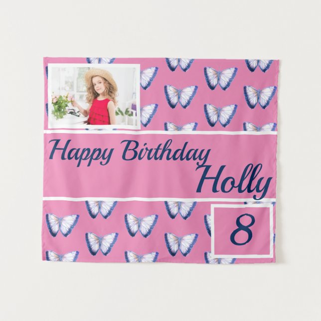 Birthday Party Butterfly Pattern Custom Tapestry (Front (Horizontal))