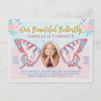 Birthday Party Butterfly Photo Girls Cute Kid Pink
