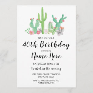 Birthday Party Cactus Any Age Pretty Cacti Invite
