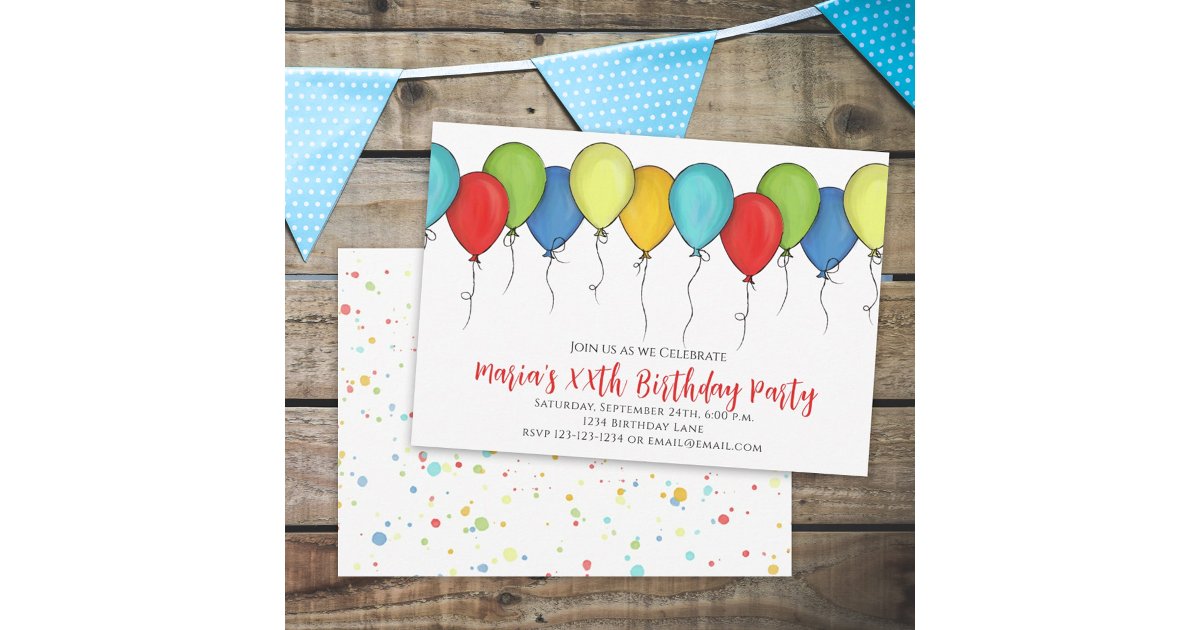Birthday Party Celebration Cute Balloons Confetti Invitation | Zazzle