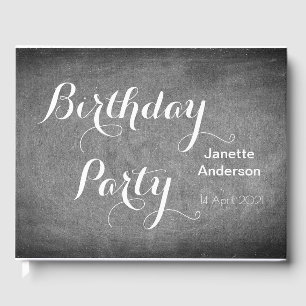 Birthday Party Chalkboard Typography Black White Guest Book