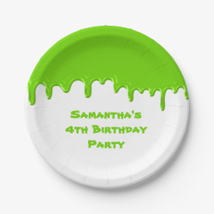 Birthday Party Child Green Fun Slime Drips Paper Plate