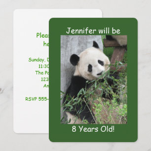 Birthday Party Child, Name, Cute Giant Panda Green Invitation