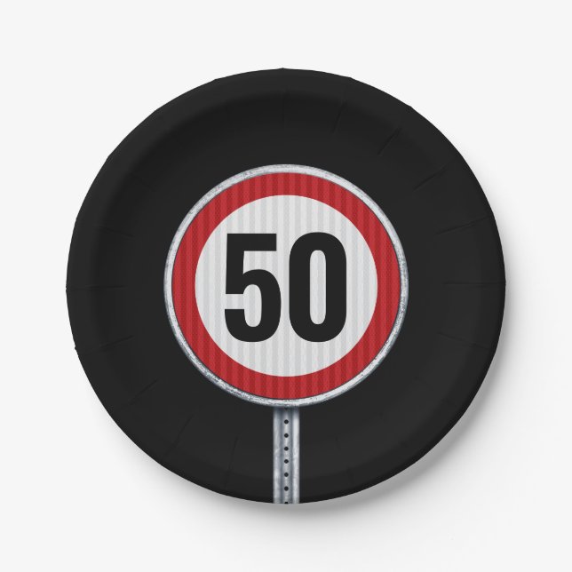 Birthday party circular road sign with custom age paper plate (Front)