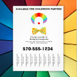 Birthday Party Clowern Tear Off Strips Flyer<br><div class="desc">Promote your party clown business with this flyer featuring an illustrations of a clown "face" with rainbow wig, red clown nose and yellow bow tie.. It's easy to personalize these flyers with all of your information. The tear-off strips or pull off strips make this perfect for using on community bulletin...</div>