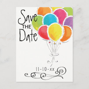 Birthday Party Colourful Balloons Save the Date Announcement Postcard