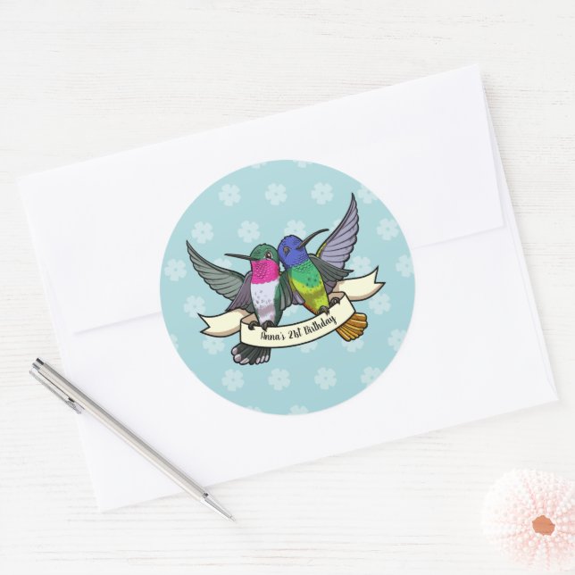 Birthday Party Colourful Hummingbirds Cartoon Classic Round Sticker (Envelope)