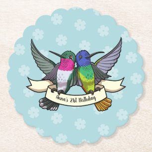 Birthday Party Colourful Hummingbirds Cartoon Paper Coaster