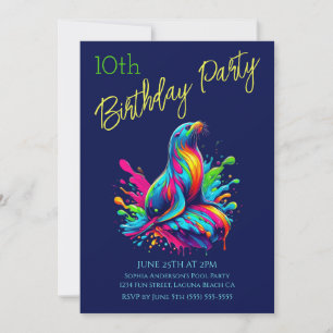 Birthday Party- Colourful Sea Lion Splash Invitation