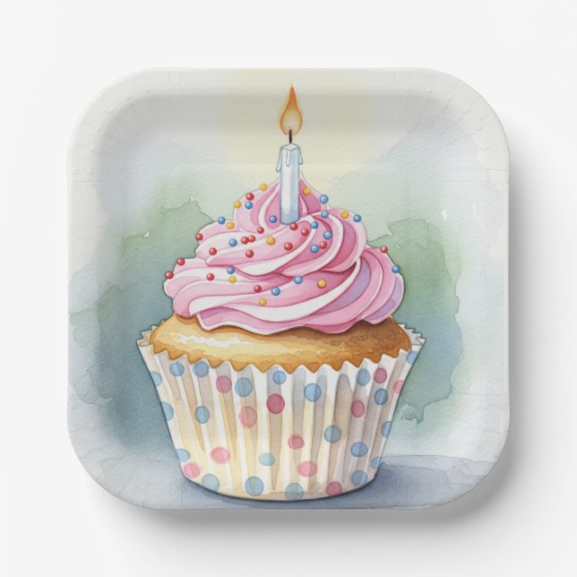 Birthday Party Cupcake Paper Plates (Front)