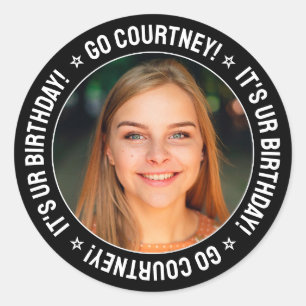 Birthday Party Custom Photo and Text Personalized Classic Round Sticker