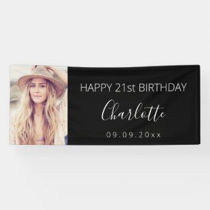 Birthday party custom photo black white woman banner