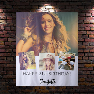 Birthday party custom photo collage lavender tapestry