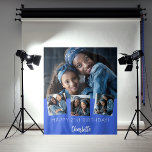 Birthday party custom photo collage royal blue tapestry<br><div class="desc">A tapestry for a 21st (or any age) birthday party. A royal blue background. Personalize and add 4 high quality photos of the birthday girl. The text: The name in white with a modern hand lettered style script. Tempates for a name, age. Can be used as wall decor for the...</div>
