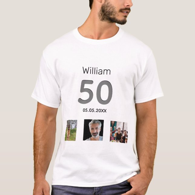 Birthday party custom photo monogram guy T-Shirt (Front)