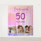 Birthday party custom photo pink gold glitter drip