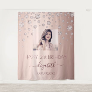 Birthday party custom photo rose gold pink diamond tapestry