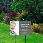 Birthday party custom photo rustic wood grey garden sign<br><div class="desc">A banner celebrating a 21st (or any age)milestone birthday for a guy, man. Rustic grey wood as background. Personalize and add your own photo of the birthday boy/man. The text: The name in white with a modern hand lettered style script. Personalize and add a name, age 21 and a date....</div>