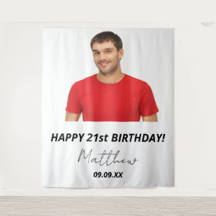 Birthday party custom photo white modern guy tapestry