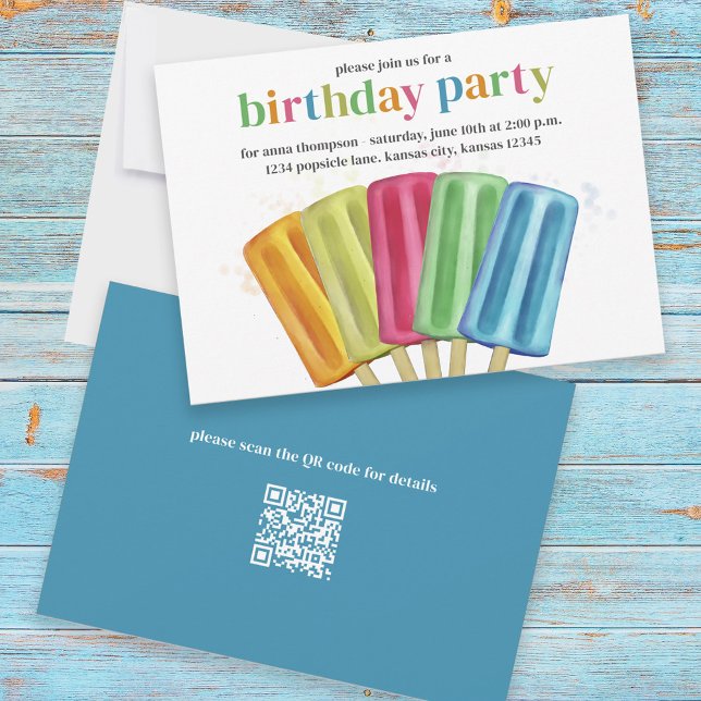 Birthday Party Cute Colourful Popsicles Custom Invitation (Creator Uploaded)